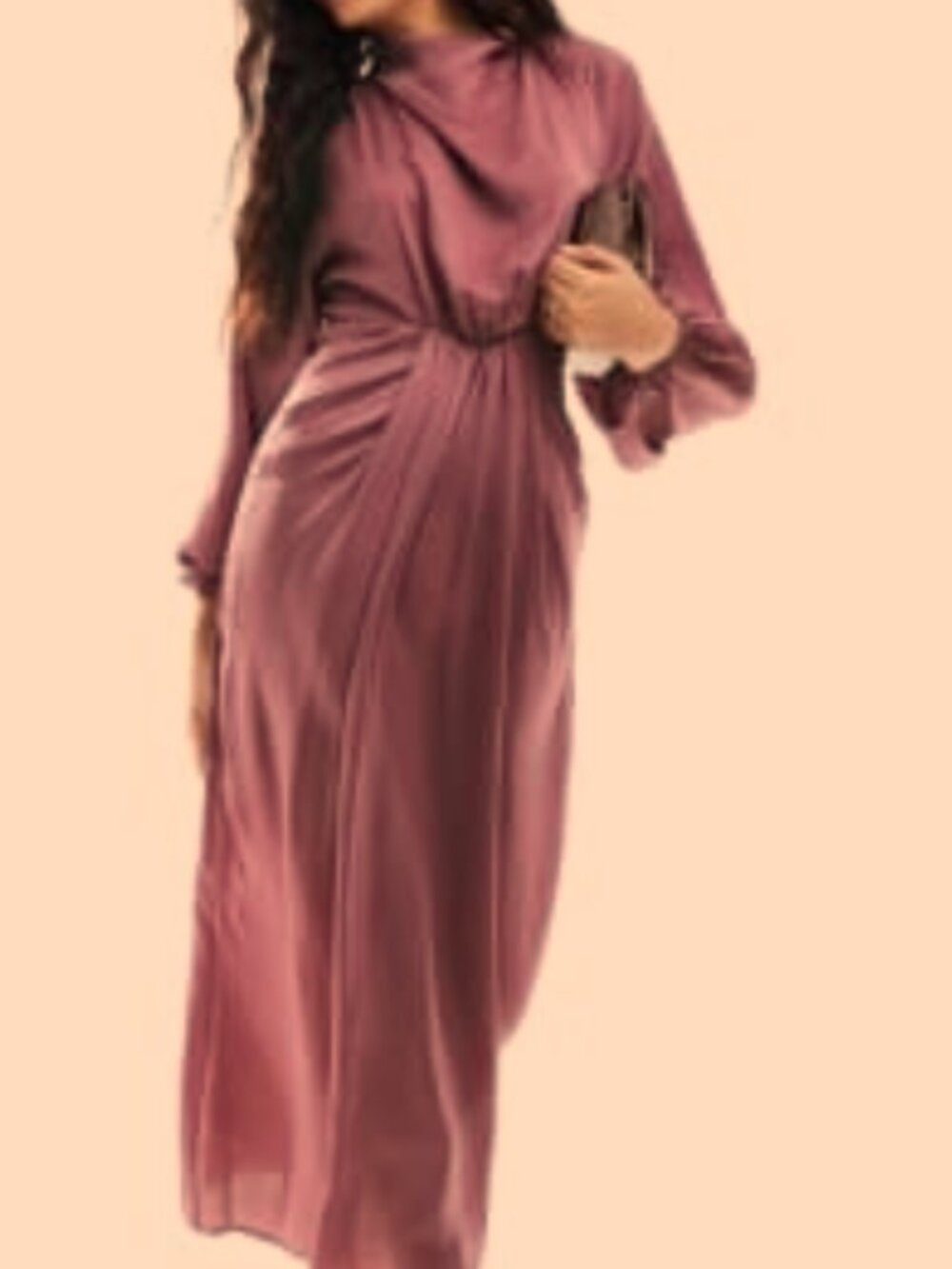 ASOS DESIGN draped blouson sleeve satin maxi dress in berry pink - Size L